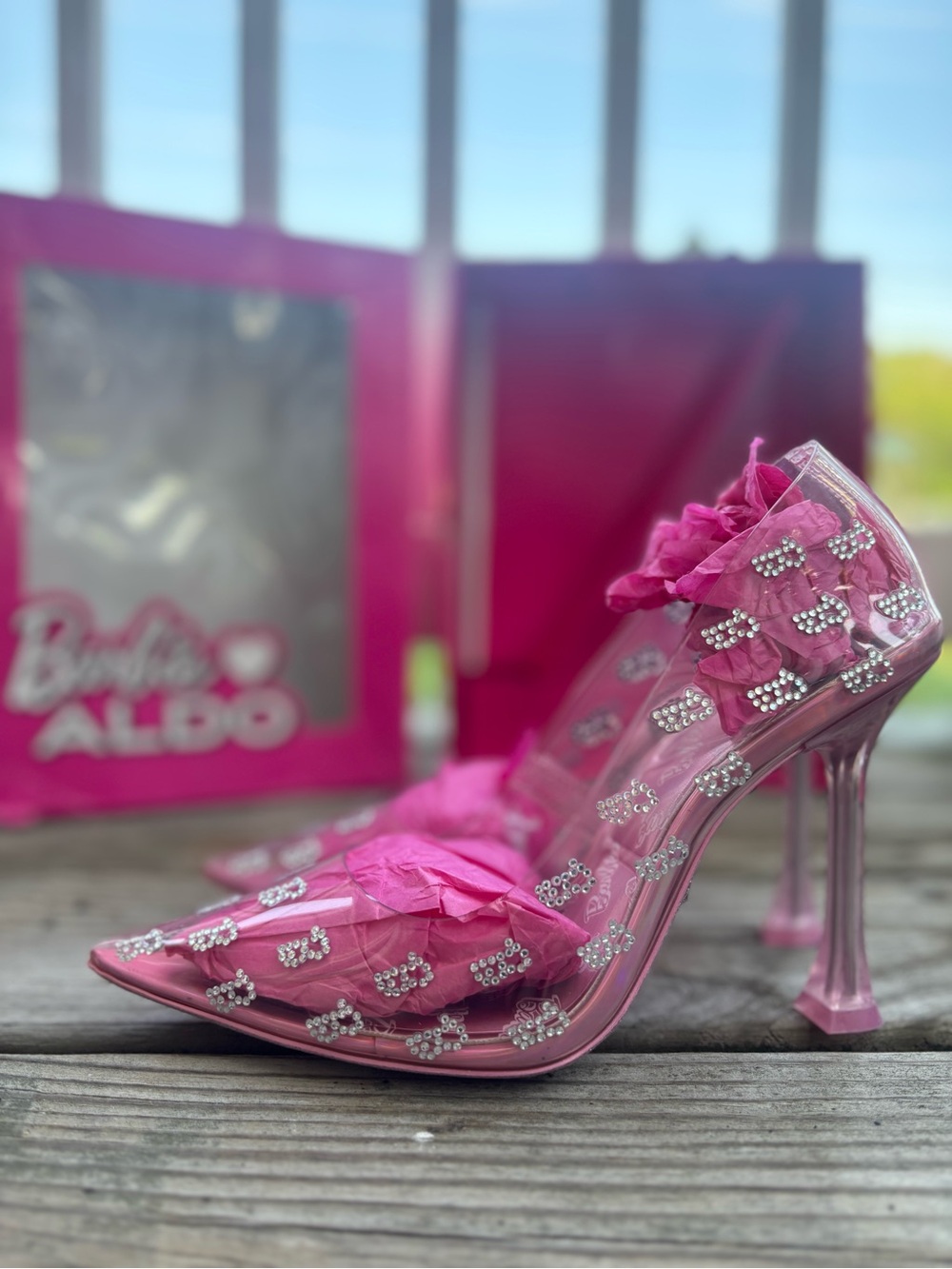 ALDO X Barbie Barbietessy Stessy Clear Pink Heeled Shoes 7.5 NWT - Picture 9 of 13